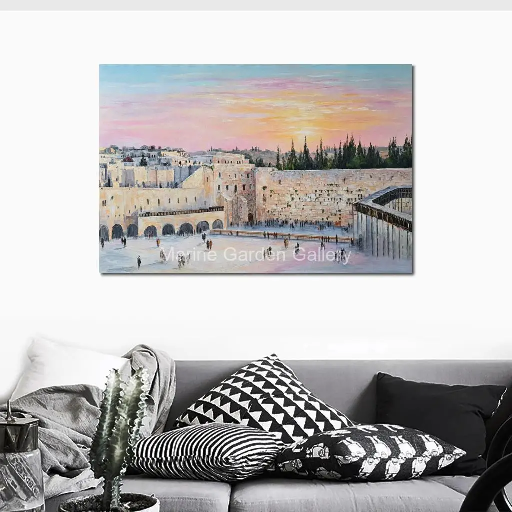 Gold Leaf Jerusalem Canvas Art Jewish Painting Hand Painted Abstract Kotel Landscape Artwork For Living Room Modern Decor Large