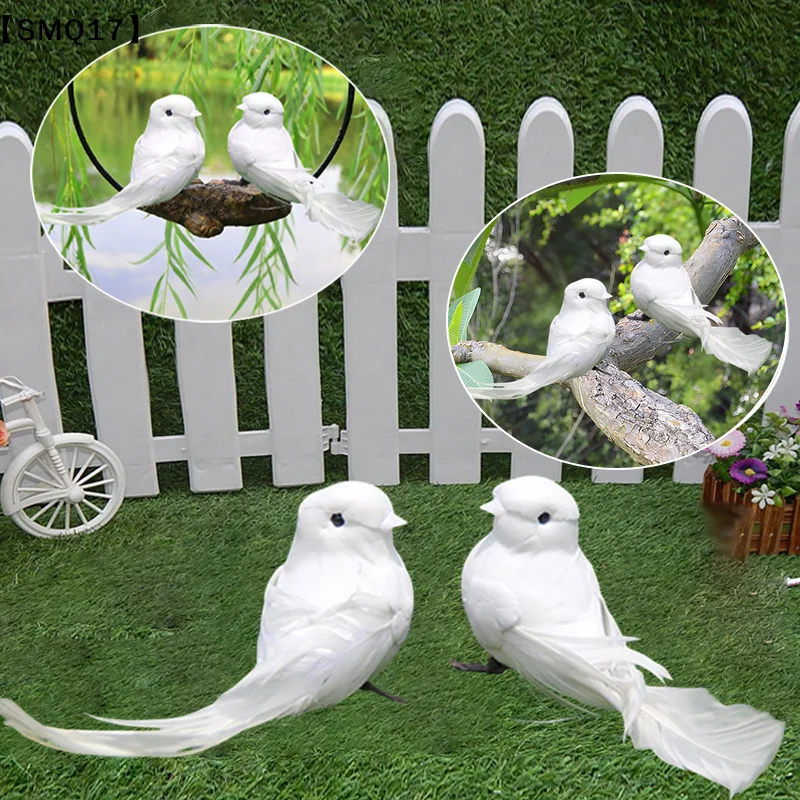 1PCS Artificial Birds Simulated little bird, white bird, feathered bird, little white dove Decoration【SMQ】