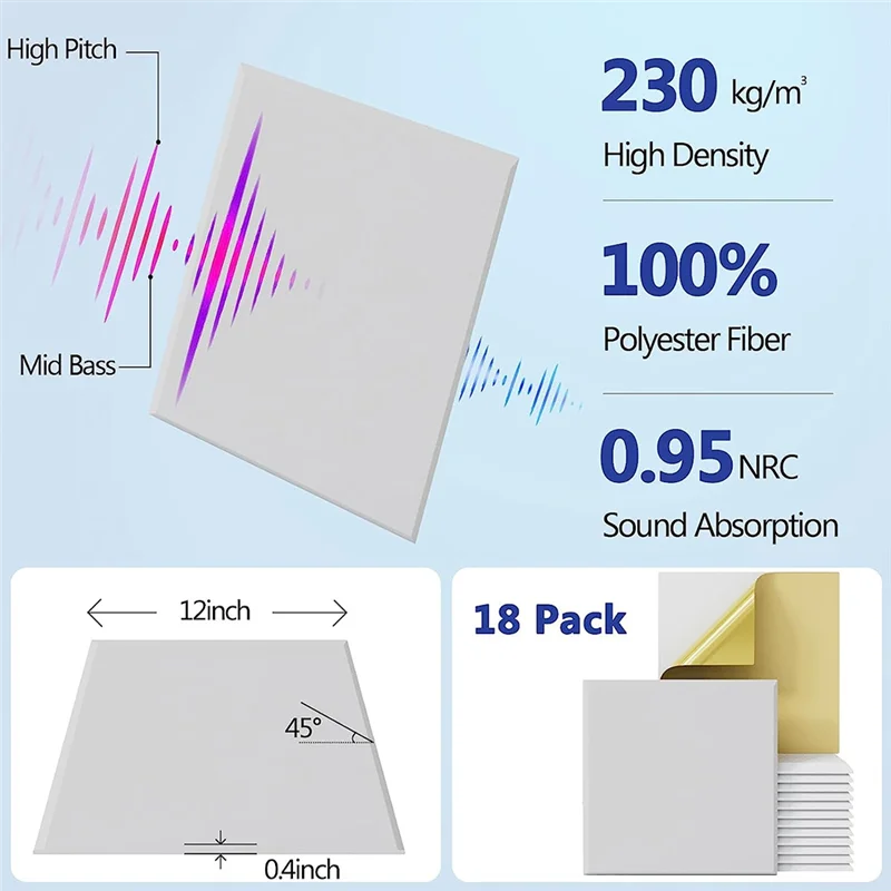 ألواح صوتية ذاتية اللصق M87K، 18 قطعة، بطانة مقاومة للصوت مقاس 12 × 12 × 0.4 بوصة، لوحة ممتصة للصوت لمنزل KTV، أبيض #6