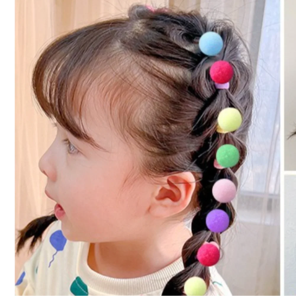 20pcs Elastic Hair Bands Colorful Kids Plush Ball Rubber Band Children Sweets Scrunchie Hair Ties Clip Baby Hair Accessories