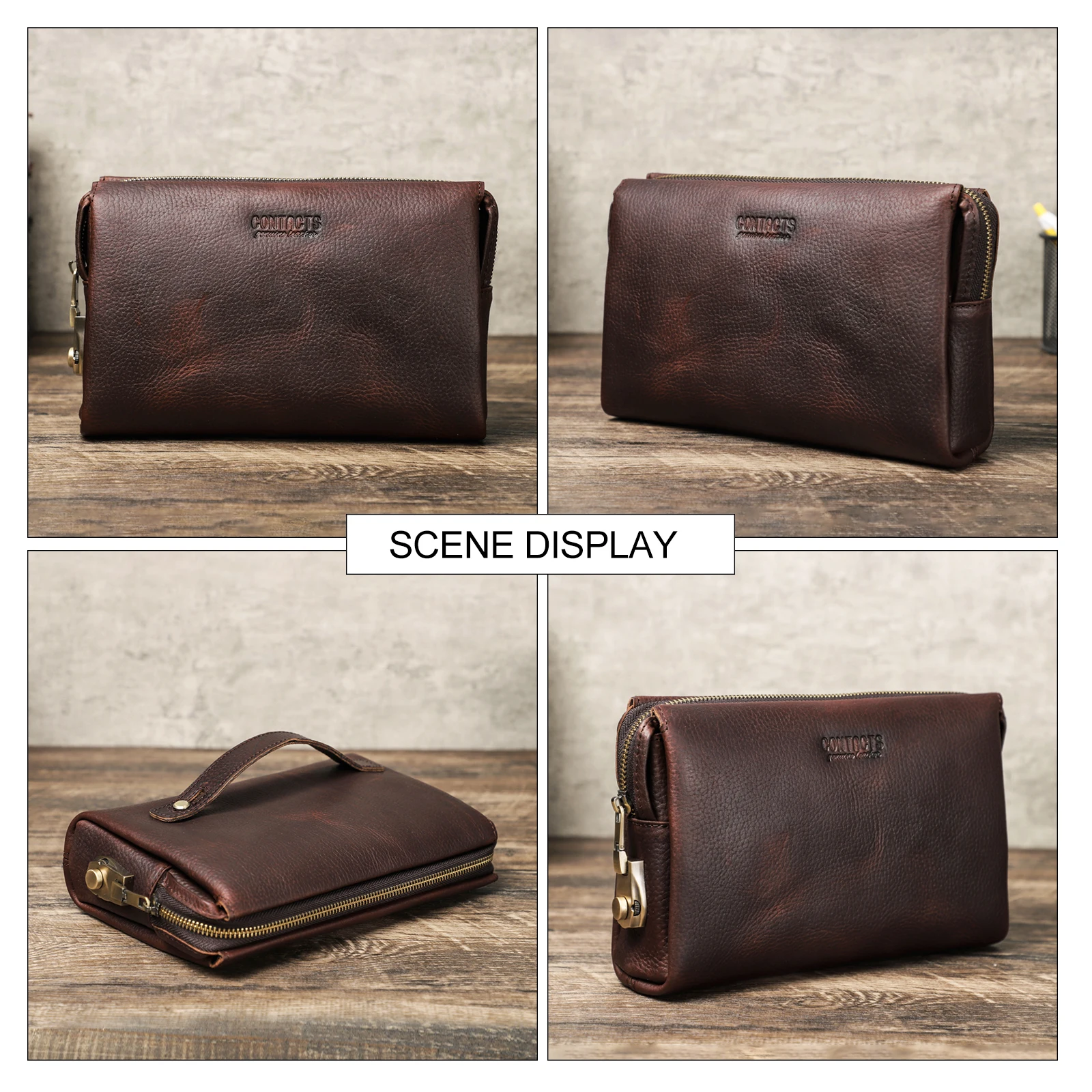 CONTACT'S Full Grain Leather Clutch Bag for Men Password Design Casual Hand Wallet Bags Male Long Purse Large Capacity