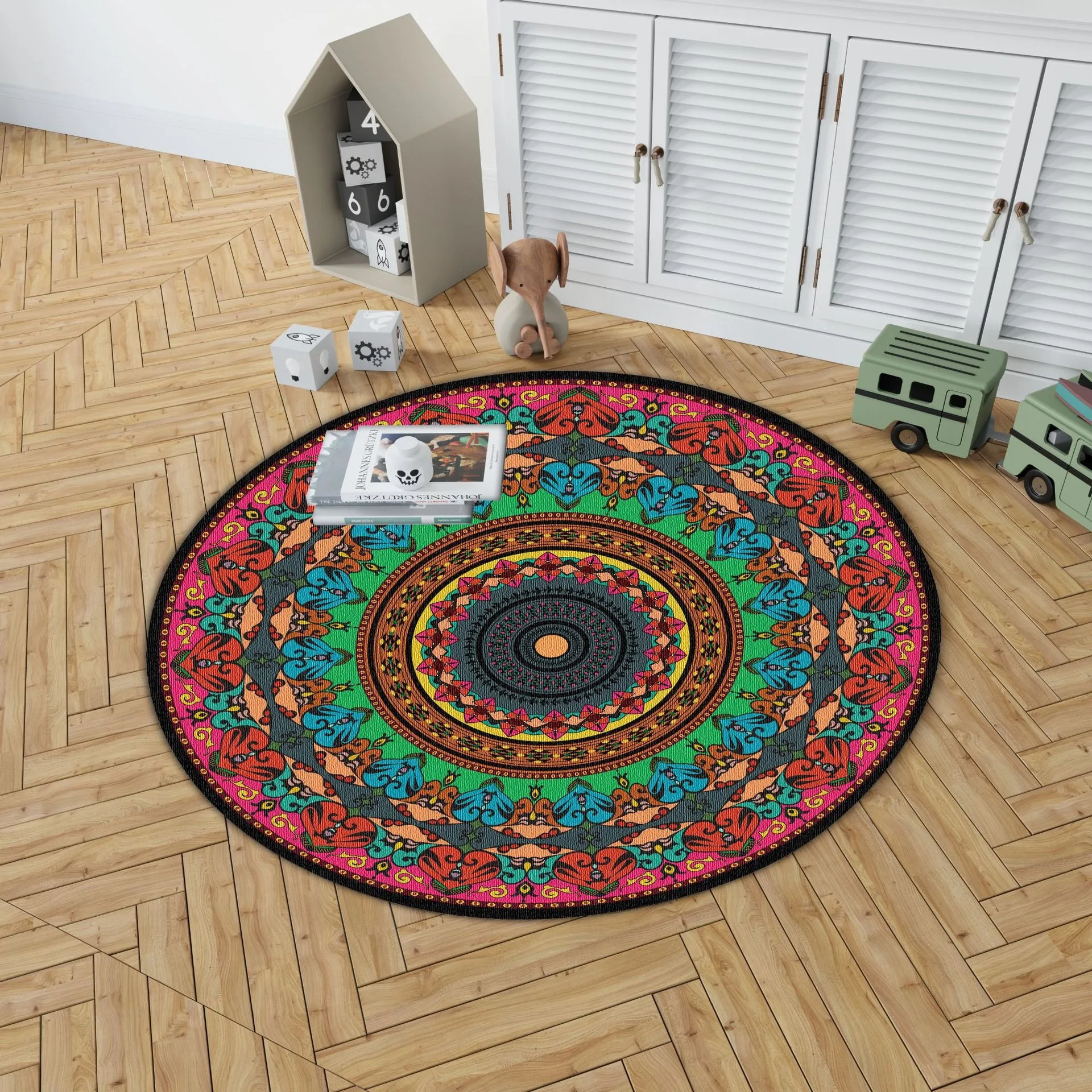 Rond vloerkleed met geometrisc - Home Bathroom Colors recensie en prijs