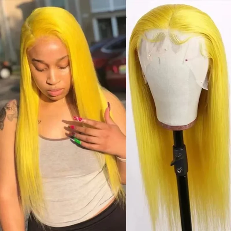 32Inch Light Yellow Lace Front Wig Human Hair 13x4 Raw Straight Transparent Lace 13x6 Wig 613 Colored Virgin Hair Wigs For Women