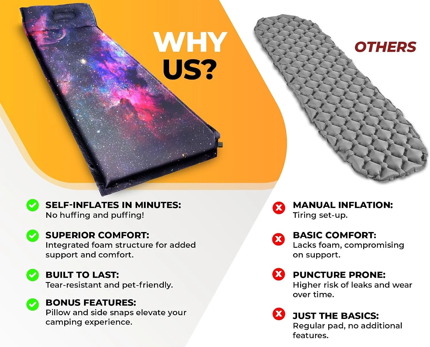 Lightweight Thermal Foam Self-Inflating Camping Mattress With Pillow Insulated Design For Backpacking Hiking Tent Cold Weather Use