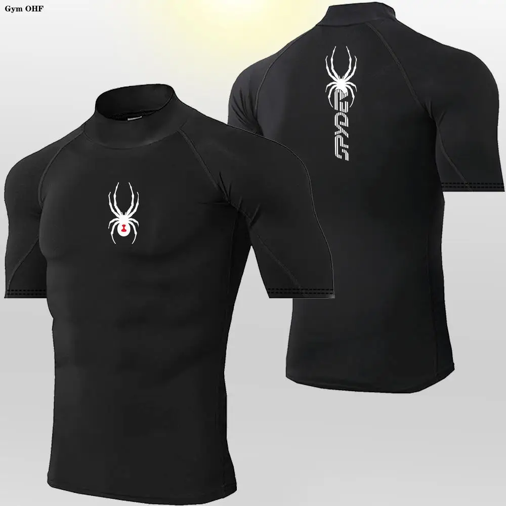 High Neck Men Bodybuilding Sports Tight T-Shirt Compression Tee Shirt Gym Quick Dry Running Tshirt Male Workout Top Fitness