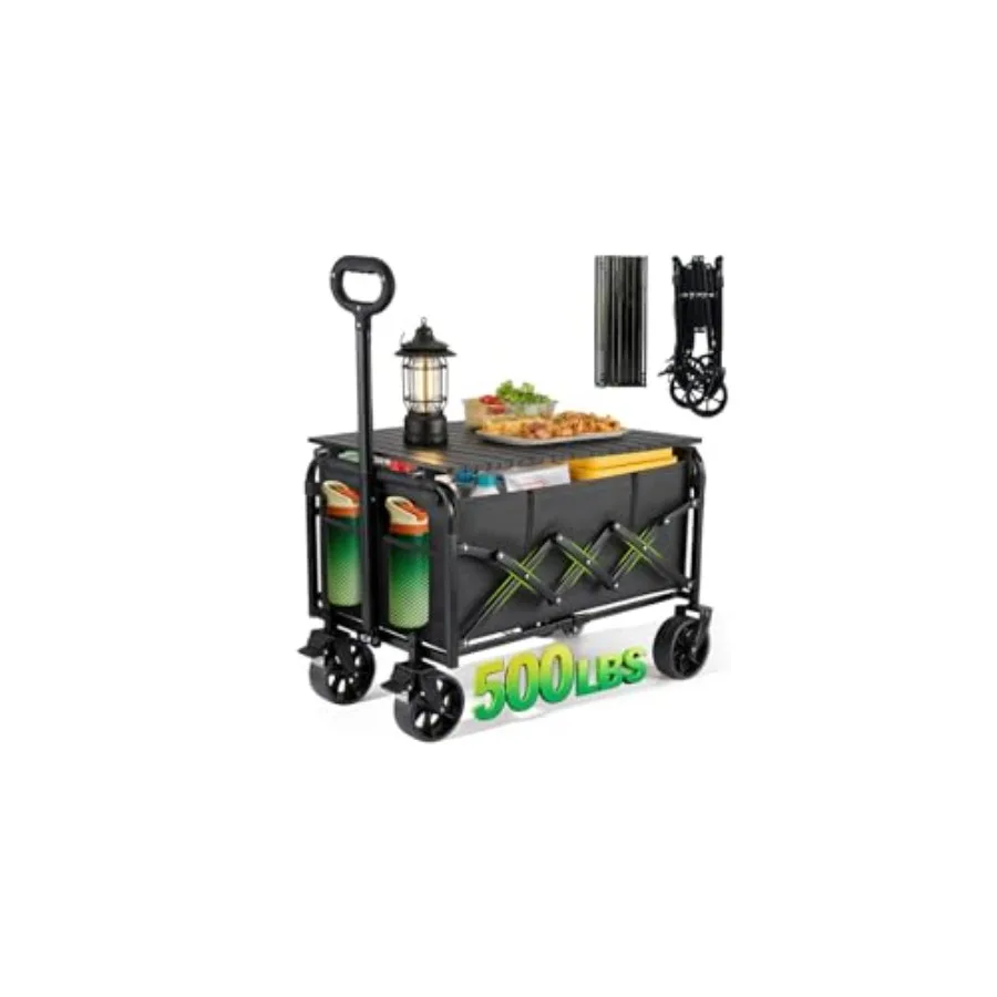 

500LBS Collapsible Folding Wagon Carts with Table - 230L Large Foldable Collapsible Portable Wagon Cart with Breaks, Heavy Duty