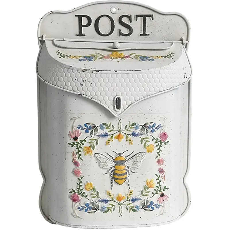 ABGH-Retro Style Mailbox, Wall Metal Mailbox With Bee Pattern, Nostalgic Home Decoration,Wall Mounted Storage Box Bee Box
