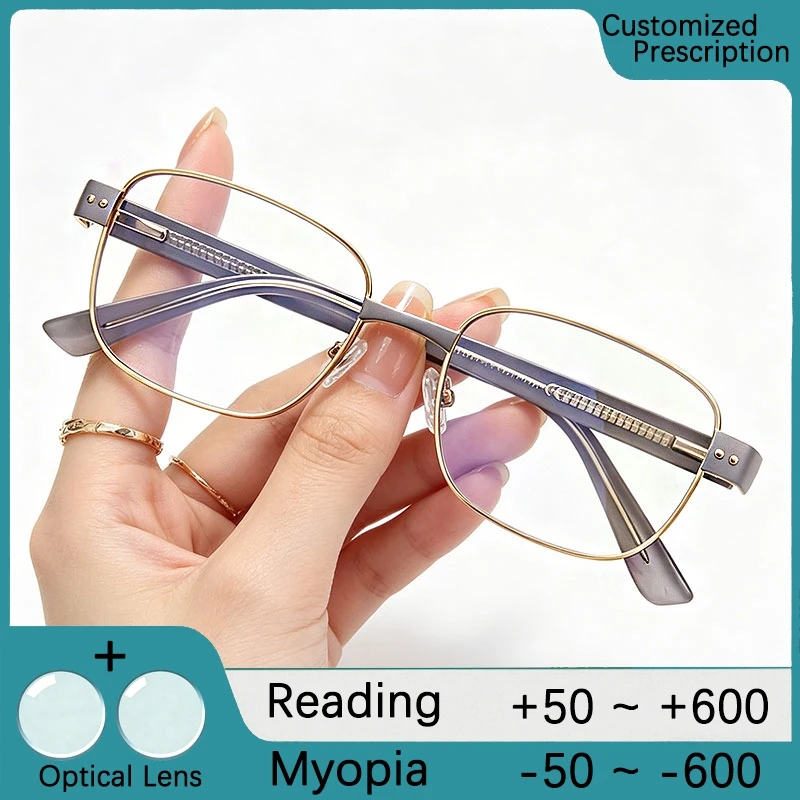 Nouvelles Lunettes de Lecture Tendance Style Punk pour Femmes, Verres Optiques, Lunettes d'Ordinateur à Monture Fine en Métal Riveté Carré pour Hommes