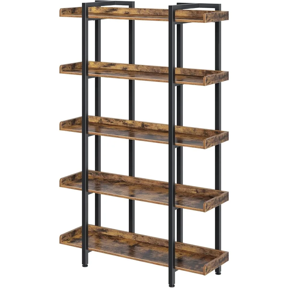 

5-Tier 68.9’’H Industrial Book Shelf, Large Bookcases and Bookshelves with Open Shelves, Open Display Shelves with Metal Frame