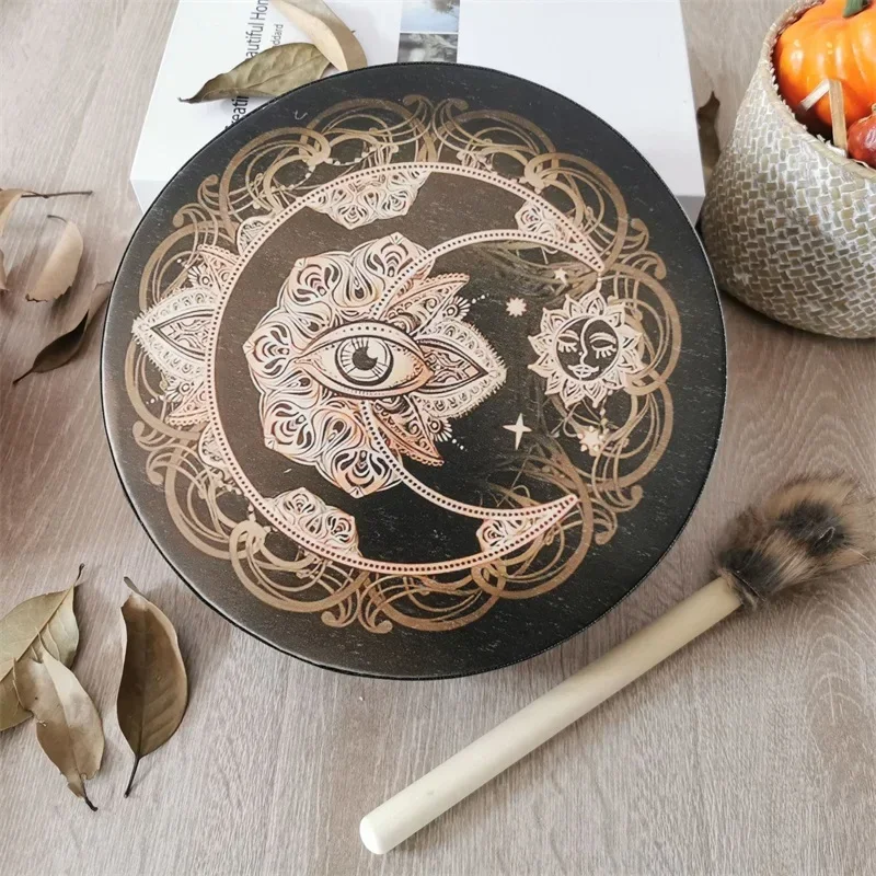 Lunar Eclipse Shaman Drum Alchemical Moon Style 25cm Sound Healing Tool Faux Sheepskin Drumhead Percussion Musical Instrument