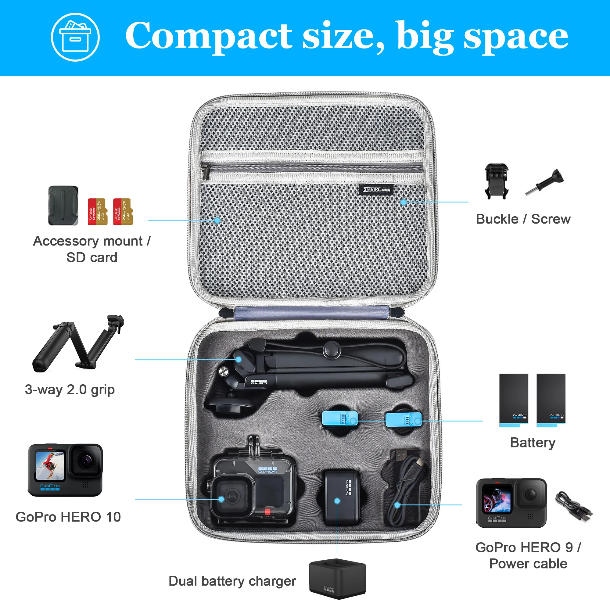 Carrying Case For Go Pro 12/11/10/9 Sports Camera Accessories Waterproof Suitcase Handbag