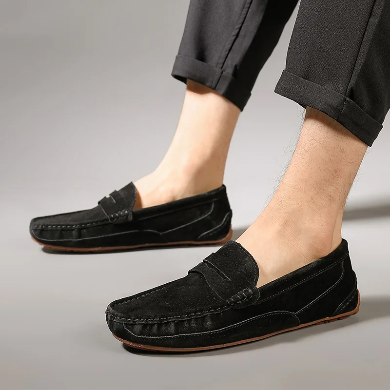 Large Size 45 46 Slip On Flats Mens Shoes Suede Leather Loafers Shoes For Men 2023 Autumn Comfy Drive Lazy Men Casual Shoes