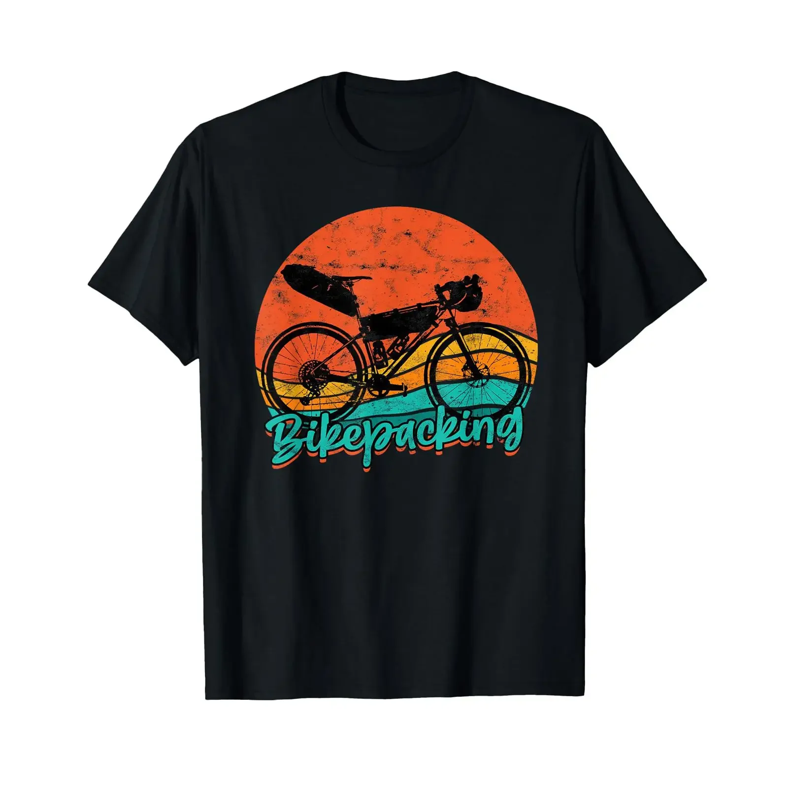Bikepacking Bicycle Pack Gravel Bike Cycling T Shirt black vintage Washed Comfortable homme fashion Casual Unisex Stylish