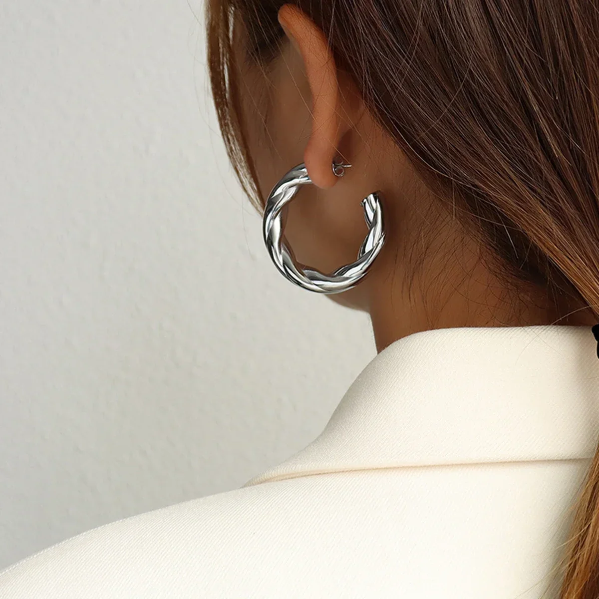 1Pair C Type Hoop Earrings Stainless Steel Not Fade Hoop Earrings for Women Fashions Boho Jewelry image 2