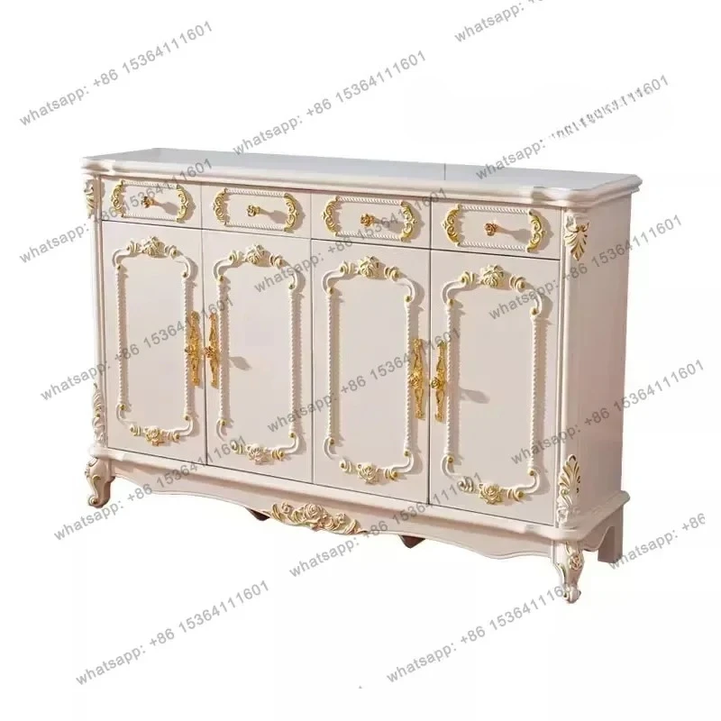 European shoe cabinet white solid wood carving flower gold four door shoe cabinet foyer porch living room large