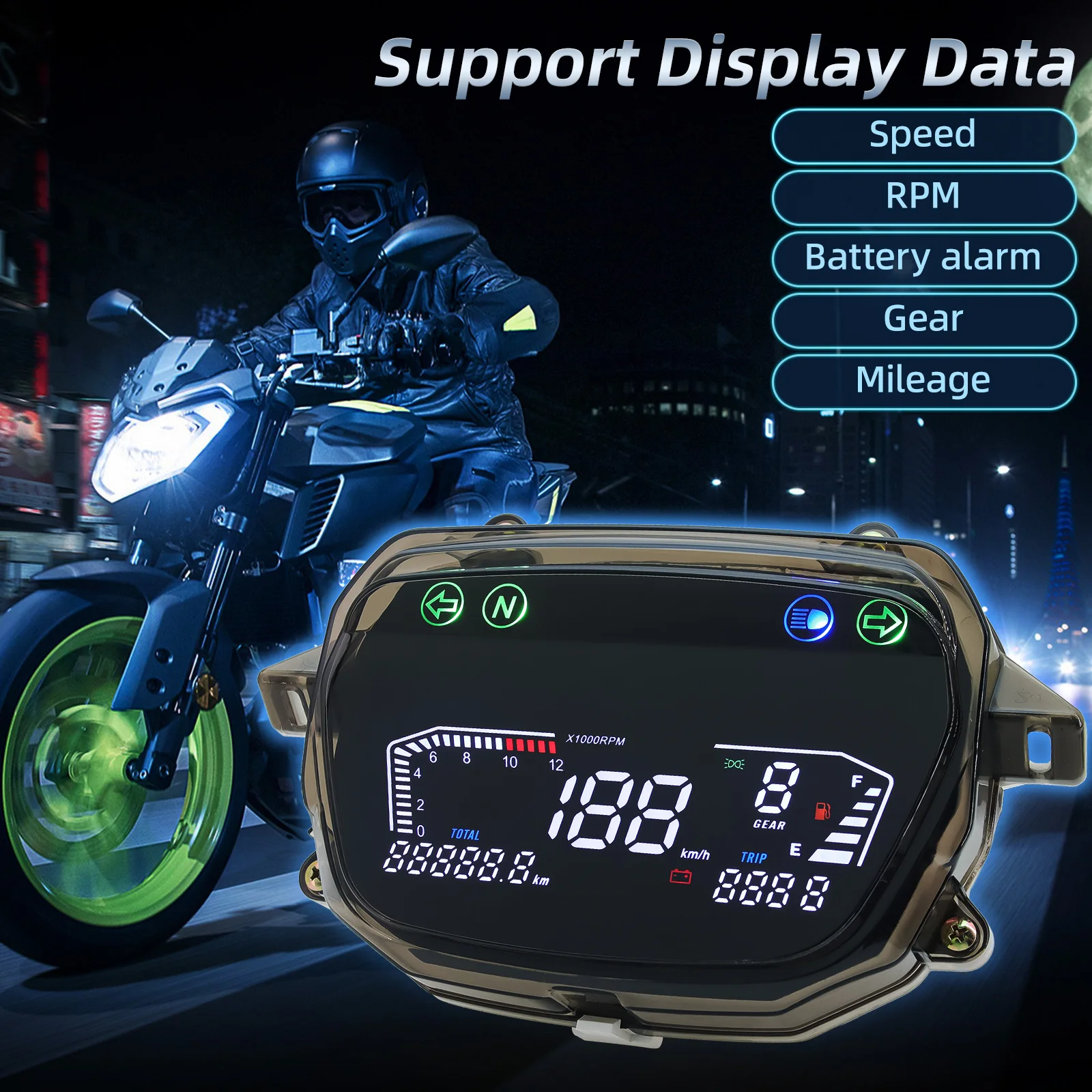 Motorcycle Speedometer Odometer RPM Gear Battery Alarm Fuel Level Meter Digital LED Instrument For Honda Demak EX90 Customized