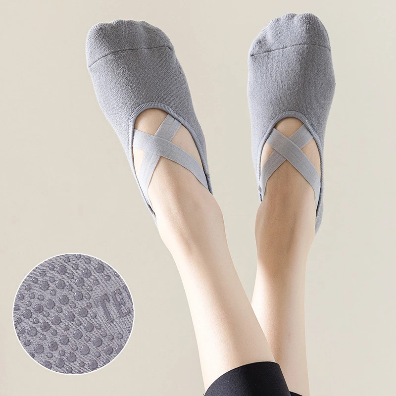 Yoga Socks Women Cotton Silicone Non-slip Pilates Grip Towel No-Show Barre Socks Bandage Indoor Floor Socks Gym Fitness Sports