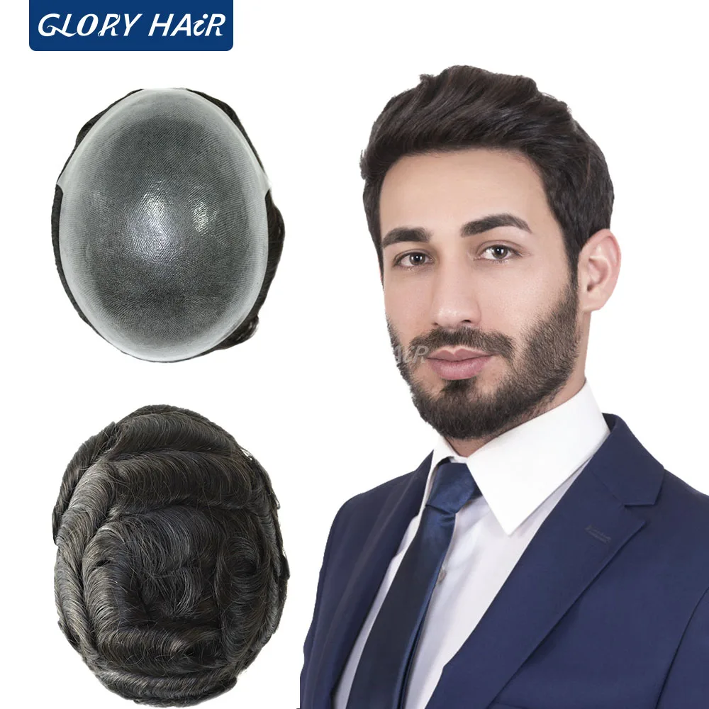 OS25-TS Discount 110% Density 0.08-0.1mm Thin Skin Men Toupee Men's Capillary Prothesis Prosthetic Male Hair Wig Hair System