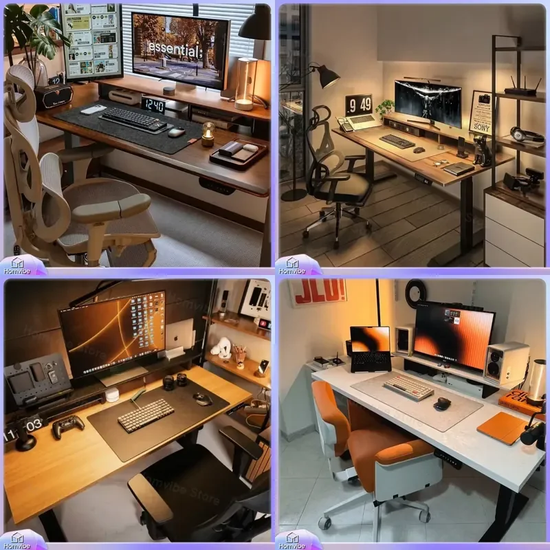 

Adjustable Height Standing Desk Solid Wood Computer Desk for Home Office Study Gaming Workstation with Cable