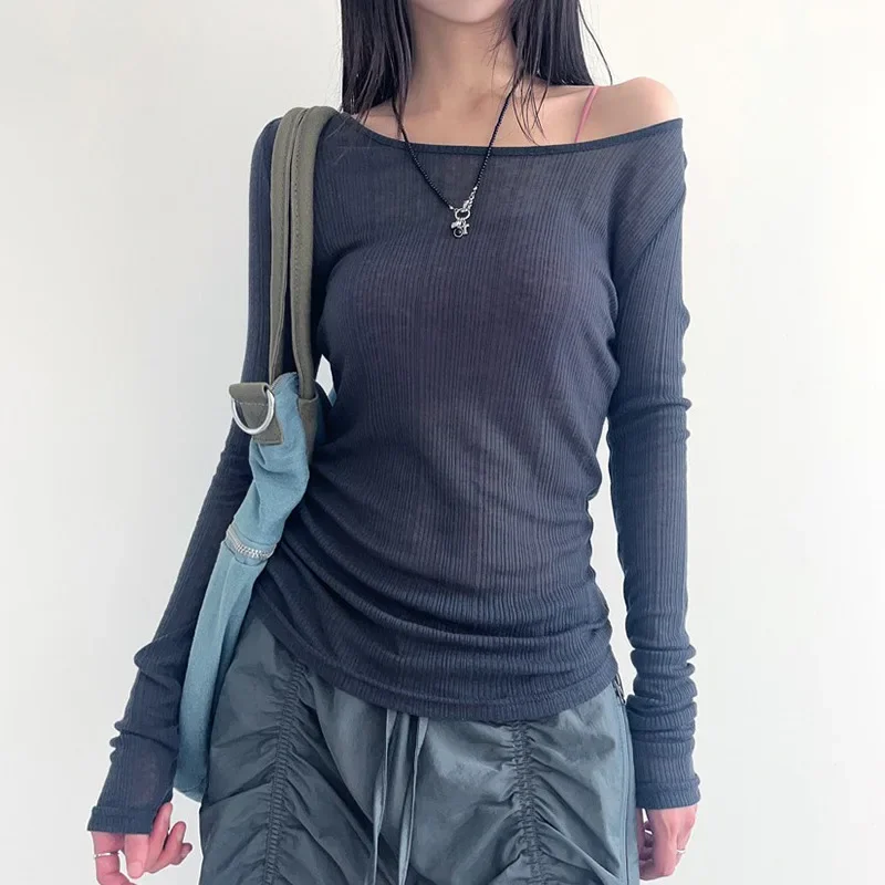 

Harajuku Bandage Backless Crop Top Women Long Sleeve Slash Casual T Shirt 2023 Autumn Basic Fashion Shirts Aesthetic Y2k