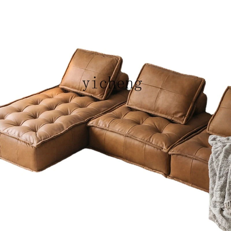 

Tqh Tofu Block Single Living Room Square Italian Simple Combination Leather Sofa without Armrest