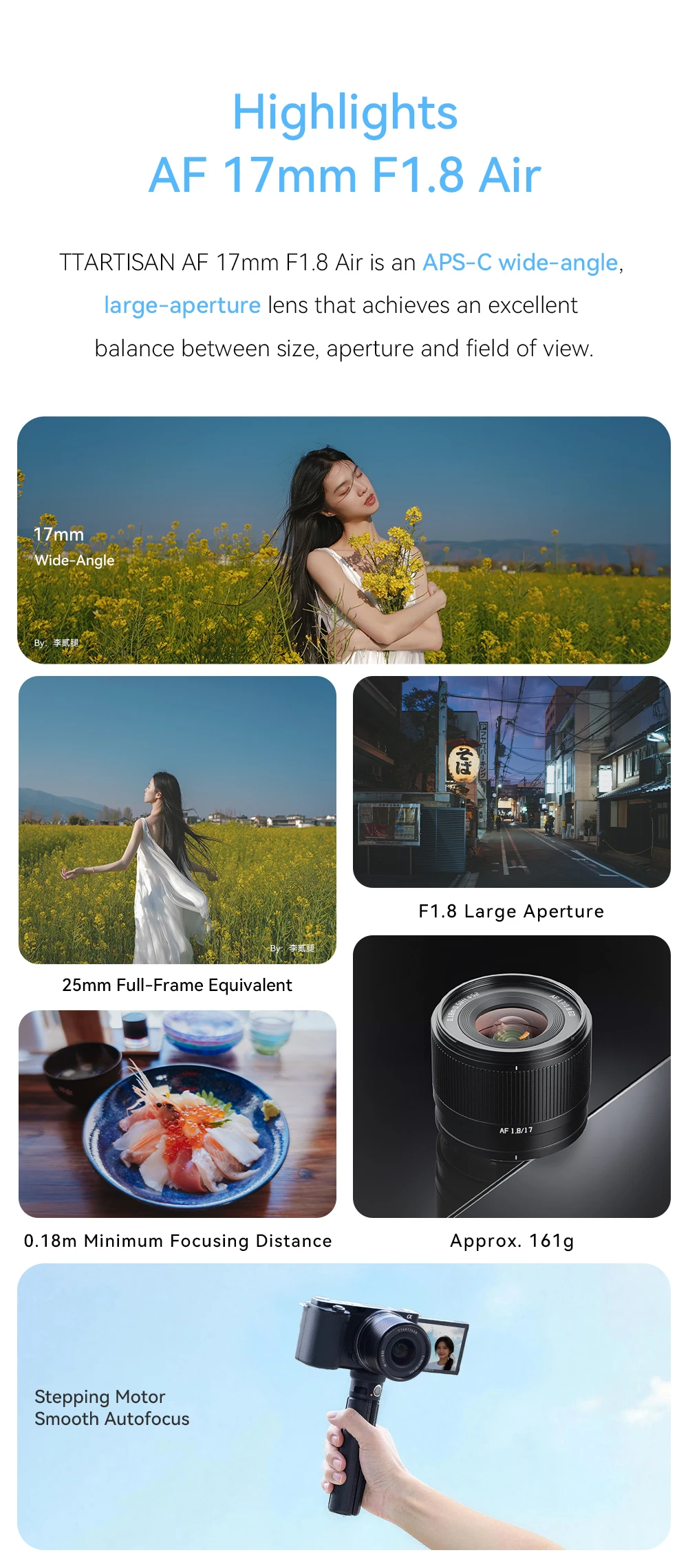 TTArtisan 17mm F1.8 Air APS-C AF Autofokus-Objektiv Weitwinkel für Sony E Fuji X Spiegellose Kameras A6400 A6600 ZVE10 XT30 XT50 XM5 – Detail 4