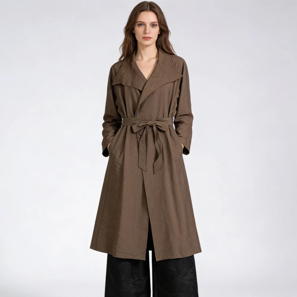 2026 Women's Fashion Spring Clothing 76% Natural Mulberry Silk Sand Wash Dry Silk Texture Lapel Long Sleeves Loose Windbreaker