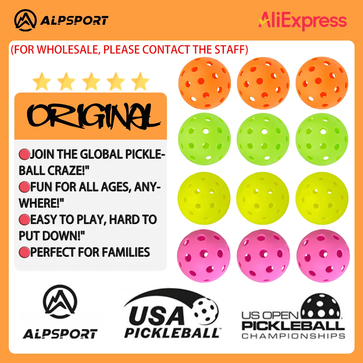 ALP Outdoor Pickleball 74mm Durable 40 Holes 26 Holes 1/3/6/12/100 Pieces/PCS 26g Original USA Professional Pickleball