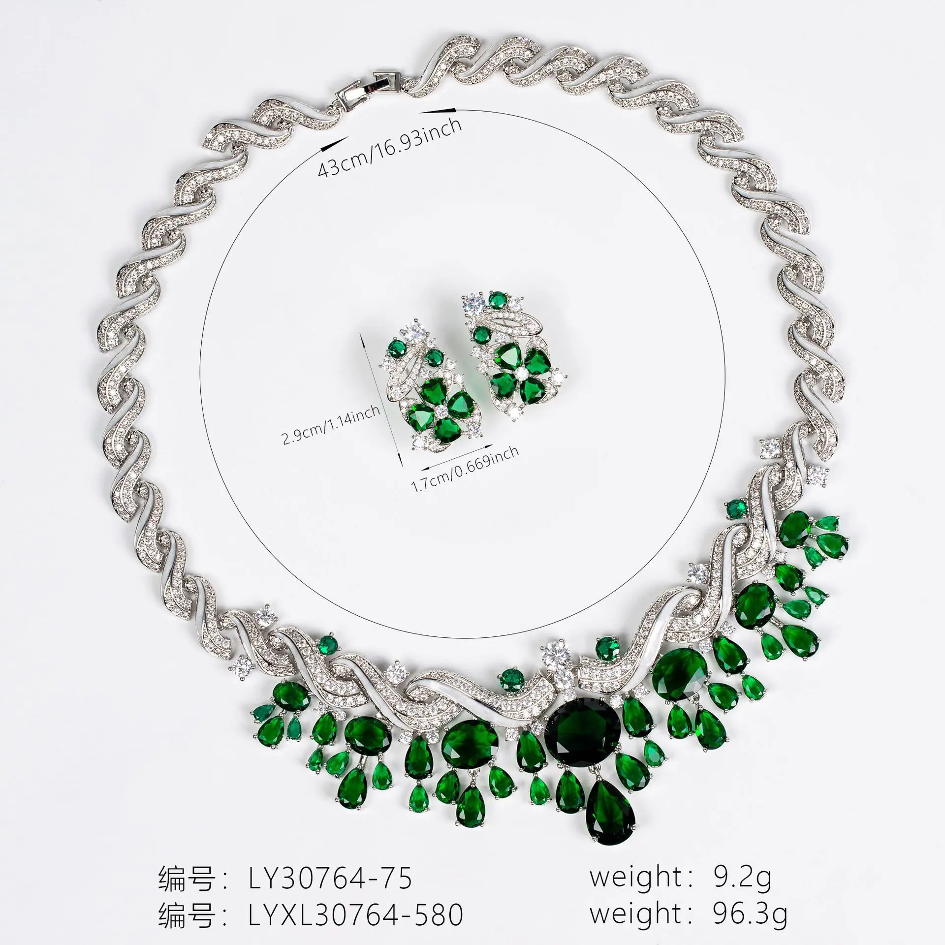 Luxury Heavy Craft Bling CZ Necklace & Dangle Earrings Set Bridal Photoshoot Wedding Ceremony Premium Ornament
