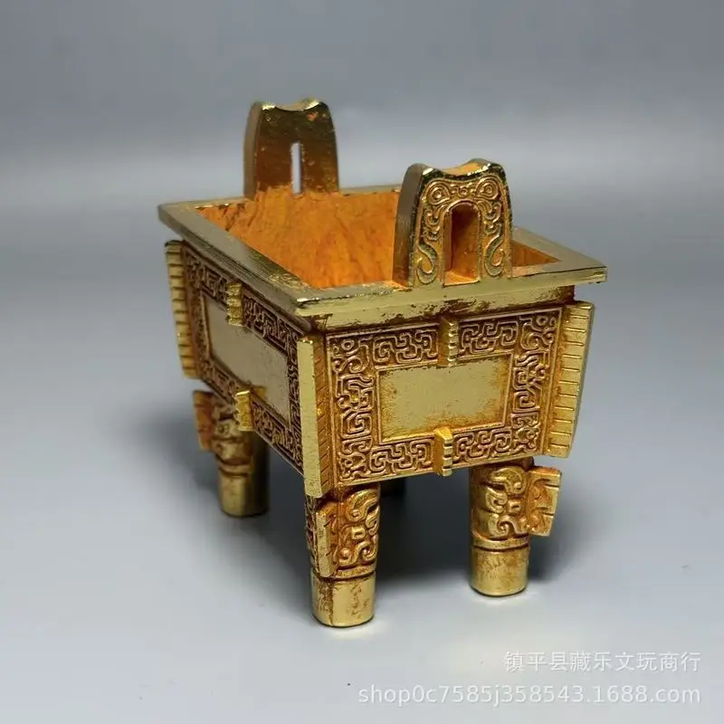 Gilt Square Four-Legged Bronze Vessel with Animal Patterns, Business Item, Feng Shui Ornament