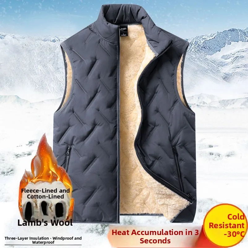 

Men's Cotton Vest Windproof Water-resistant Autumn Winter Lamb Velvet Fce Lined Large Size Collar Stand-up Coat Jaet