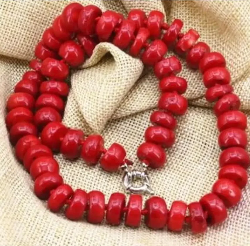 

Bohemia statement choker natural coral stone gem 8*12mm abacus beads necklaces for women fine chain jewelry