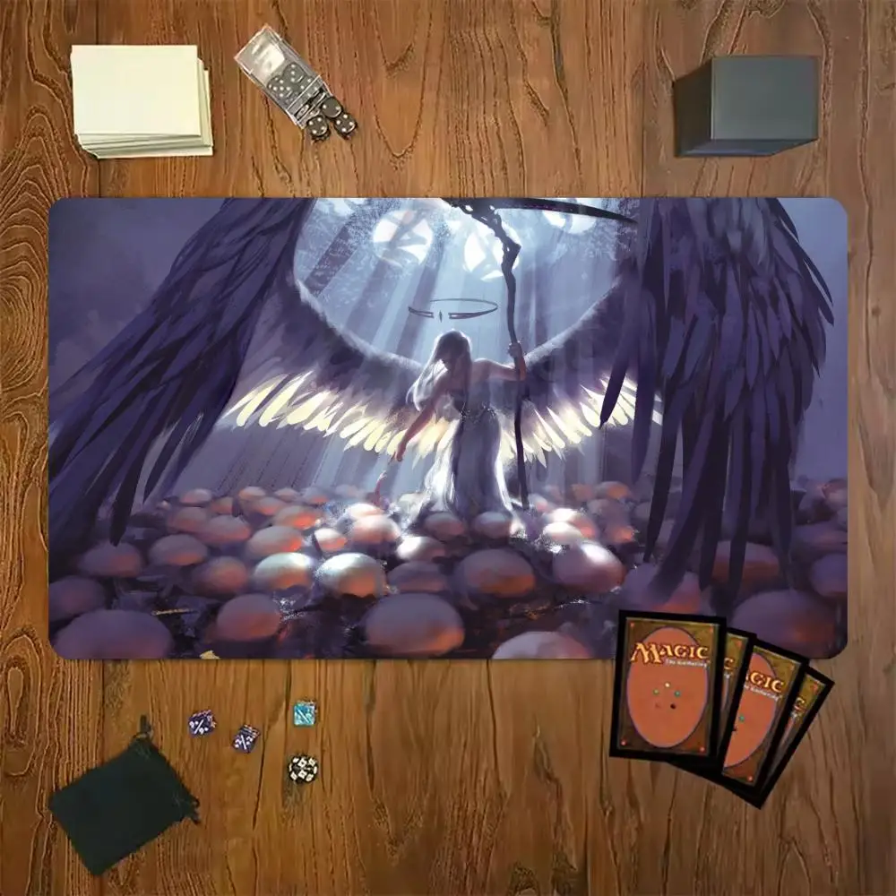 Dark Wing Reaper Angel Mouse Pad Card Playmat Stitched with Magic Zones Tabletop for MTG/TCG Card Battle Commander Gaming Mat