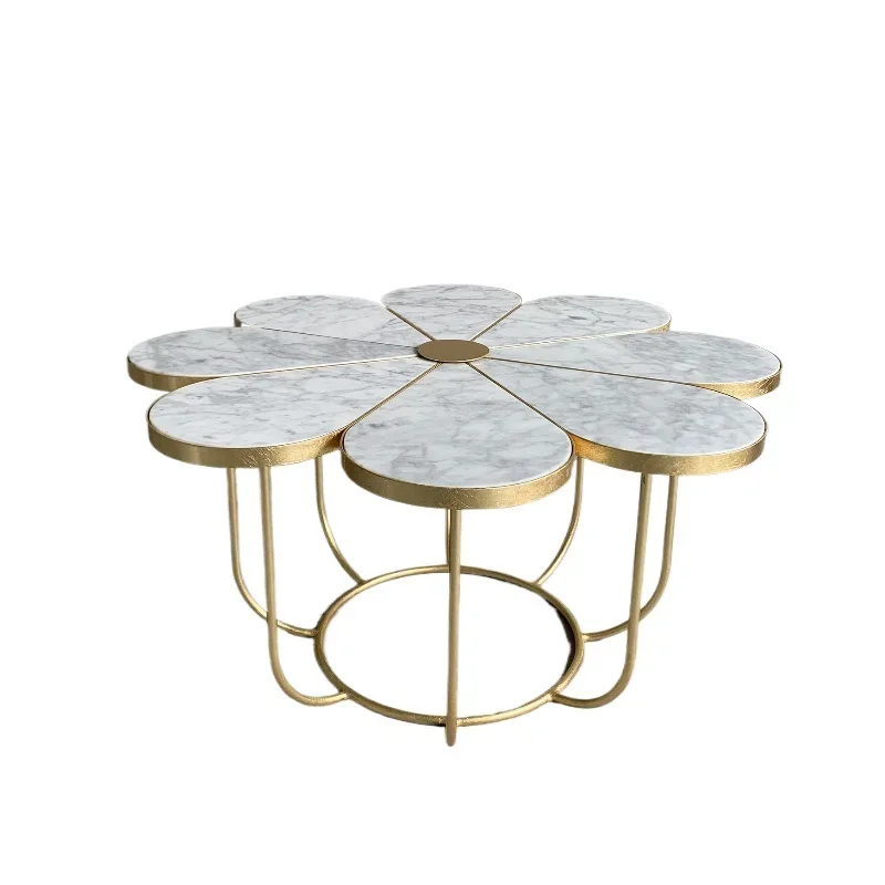 Modern light luxury petal marble wrought iron coffee table soft decoration design villa model house club light luxury living