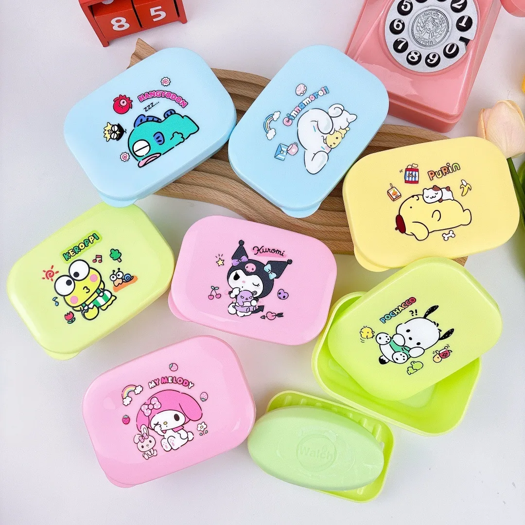 

Girl Heart Cartoon Kuromi Soap Box Double Layered with Cover Soap Box Bathroom Toilet Water Dispensing Soap Rack