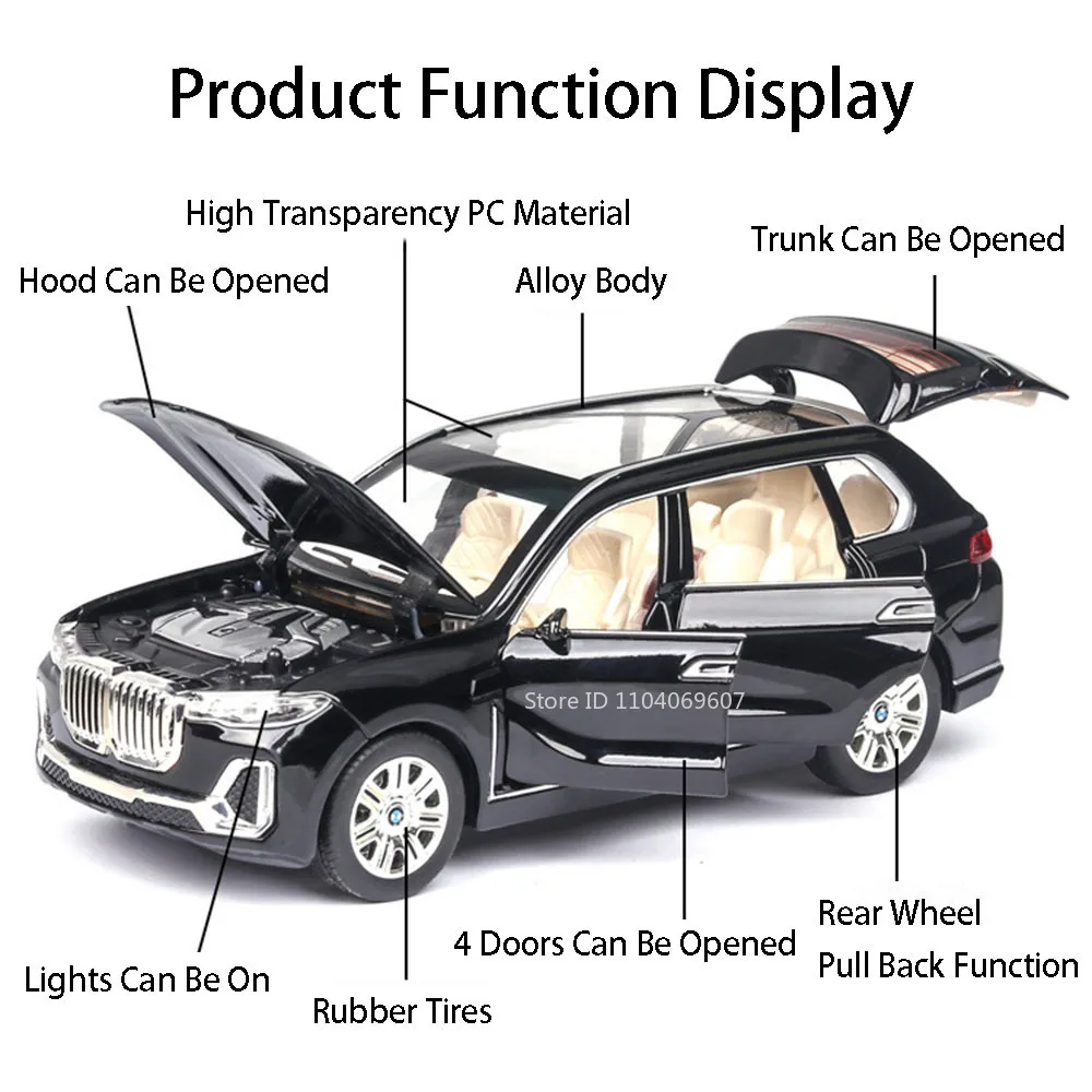 1:24 x7 Miniatur Spielzeug Modellautos Legierung Druckguss Sound Licht zurückziehen 6 Türen geöffnet Gummireifen Geländewagen Ornament Fahrzeuge für Jungen