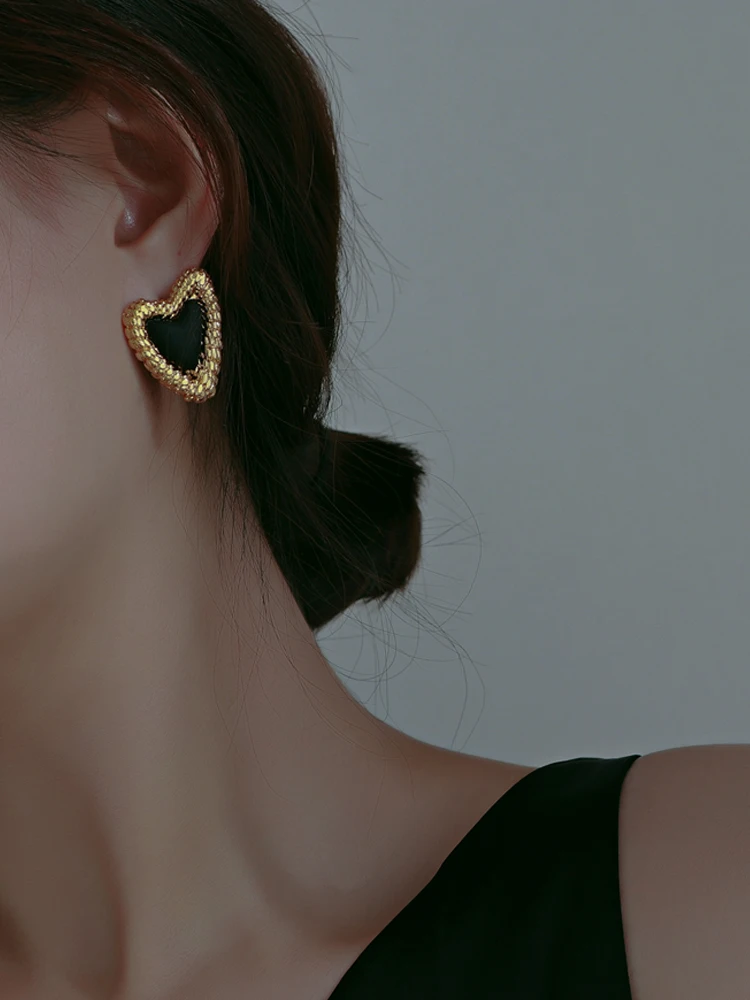 Brass With 18K Enemal Heart Earrings Women Jewelry Punk Designer Runway Rare Simply Gown Boho Japan Korean