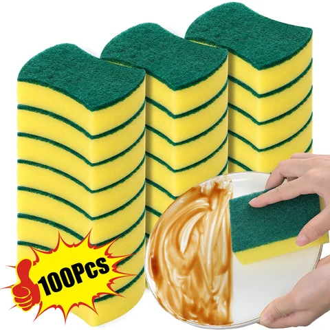 Sponge Dishwashing Cleaning Dishwashing Sponge Magic Cleaning Brush Kitchen Double-sided Decontamination Pad Washing Pot Foam Sponge Wipe Nano Sponge