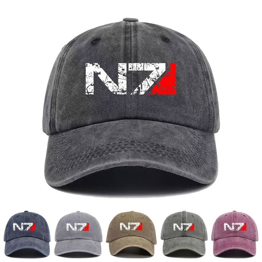 Vintage Washed Baseball Cap Mass Effect N7 Print Graphic Unisex Streetwear Casual Trucker Style Summer Cotton Sun Hat