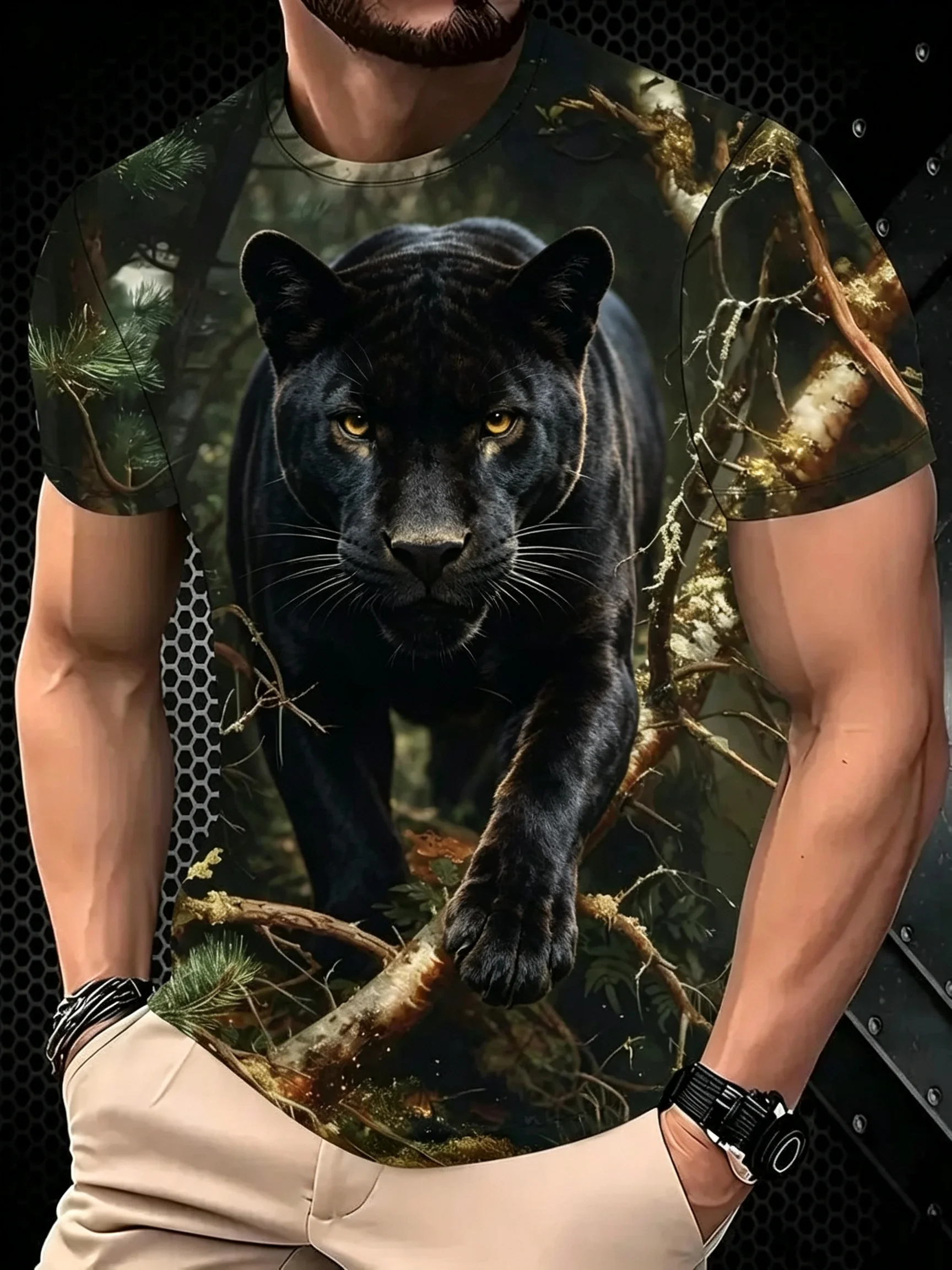 Men's 3D Jungle Fierce White Tiger Pattern Short Sleeve T-Shirt Fashion Cool Daily T Shirt Casual Crew Neck Tops Summer Clothing