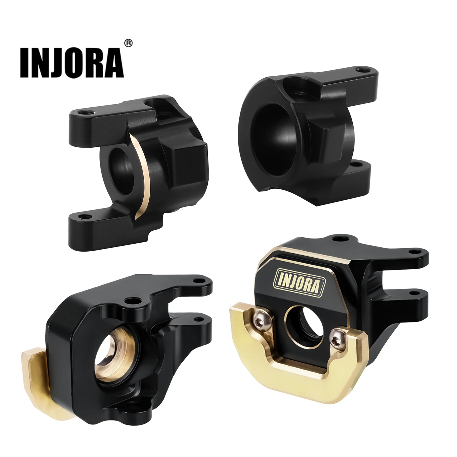 INJORA Black Coating Brass Front Axle Steering Knuckle C Hub Carrier Set for 1/10 RC Crawler Axial SCX10 PRO Upgrade