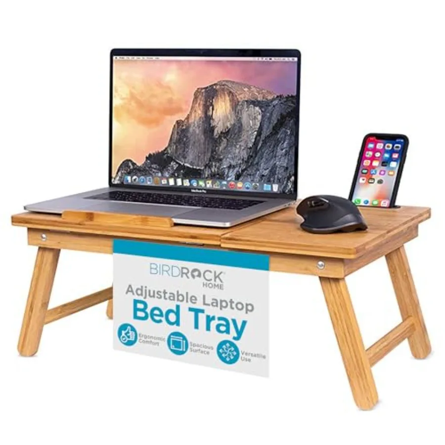 

Adjustable Bamboo Laptop Bed Tray - Foldable Legs Portable Workstation Multi-Position Tilt Surface for Laptops Up to 15 Tablets
