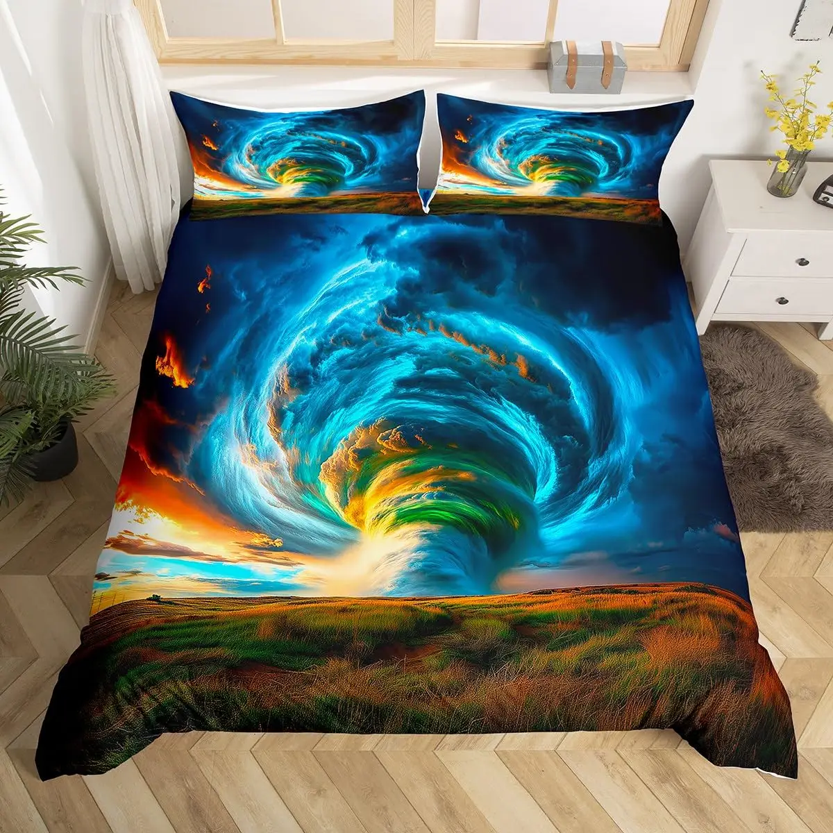 

Tornado Duvet Cover Set Twin Queen, Tornados Comforter Cover for Kids Teens Adults Bedroom Decor,Natural Disaster Bedding Set