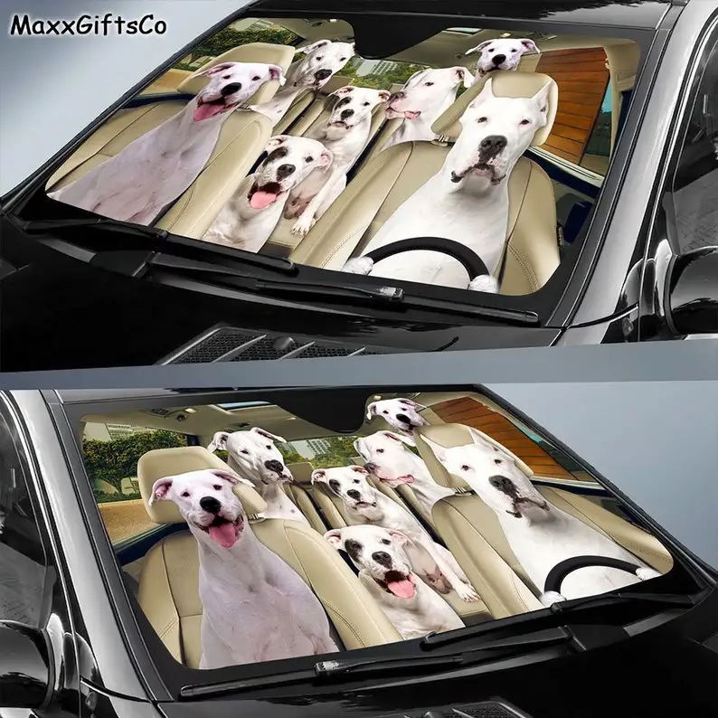 Dogo Argentino Car Sun Shade, Dogo Argentino Windshield, Dogs Family Sunshade, Dog Car Accessories, Car Decoration, Gift For Dad