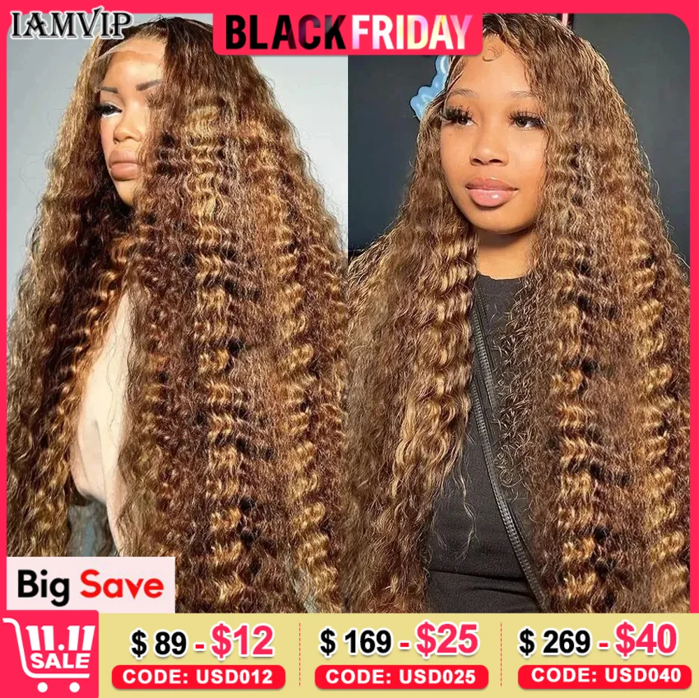 30 36 Inch Curly Highlight Wig Human Hair Honey Blonde 13x4 Lace Front Deep Wave 13x6 Hd Lace Frontal Wig Brazilian For Women