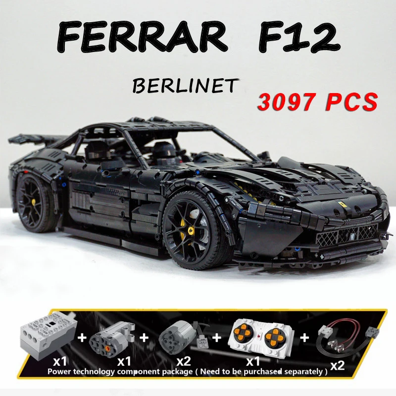 New High-Tech 91102 3097Pcs Creative F12 Super Black set Racing Car Model Bricks Building Blocks Toys Children Birthday Gifts