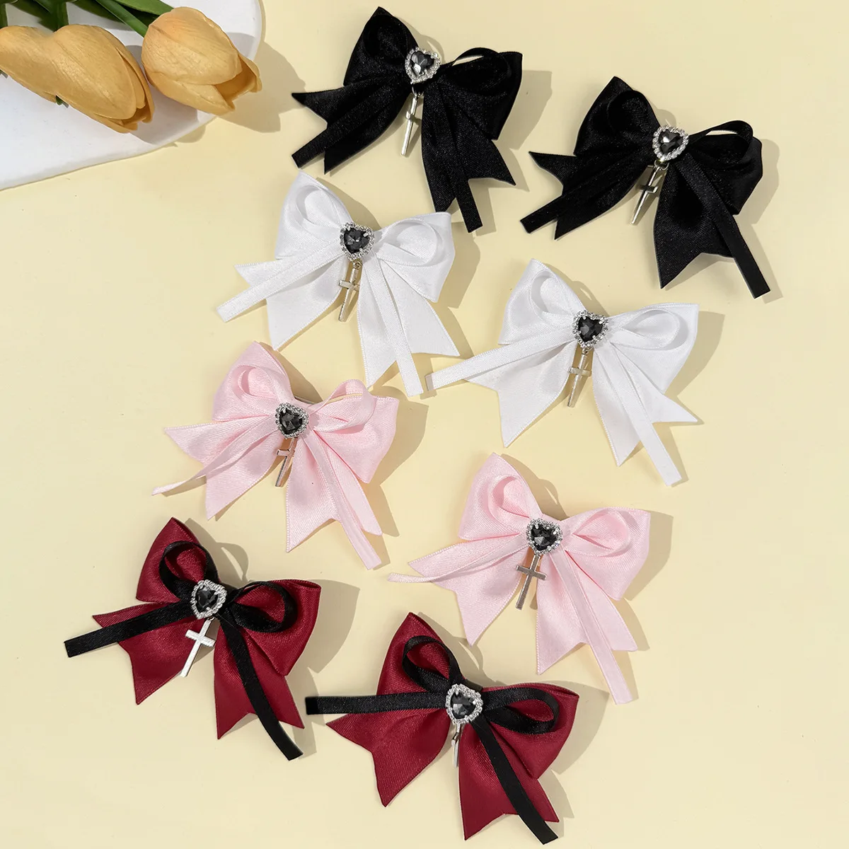 

30pc Solid Color Satin Hair Clips with Rhinestone Heart Bowknot for Girls Women Bridal Hairpin Barrette Stylish Hair Accessories