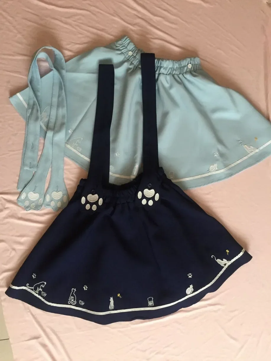 Mini jupe à bretelles avec broderie de dessin animé pour adolescentes, uniforme Lolita Kawaii, vêtements d'été coréens mignons, JK japonais