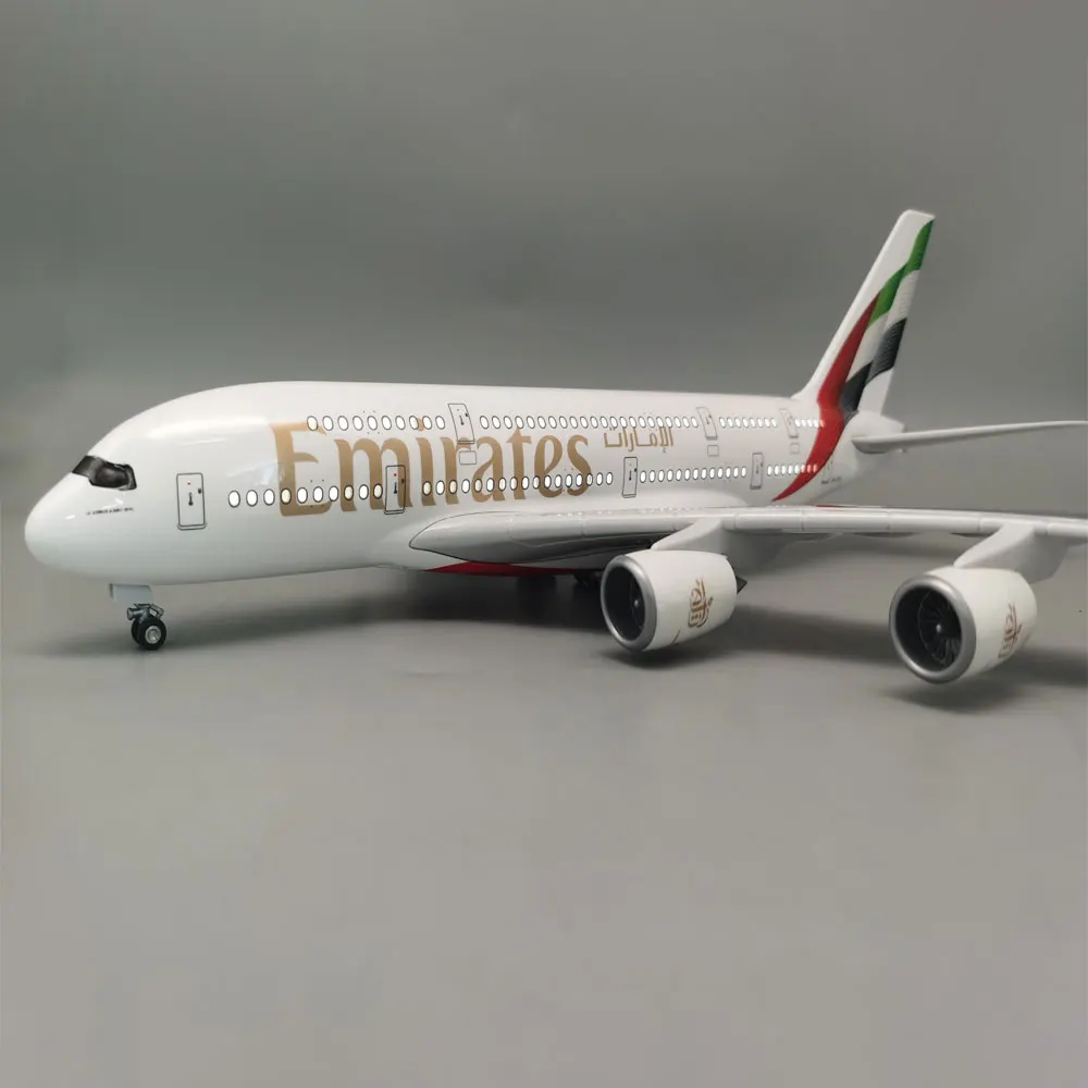 NEW 46CM 1/160 Scale A380 Emirates Diecast Model Airways Resin Airplane Airbus With Light And Wheels Toy Airline Collection