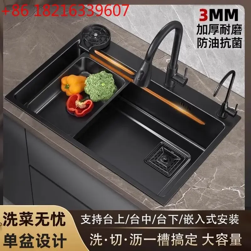 Kitchen stainless steel nano sink large single slot 304 household large single slot multi-function